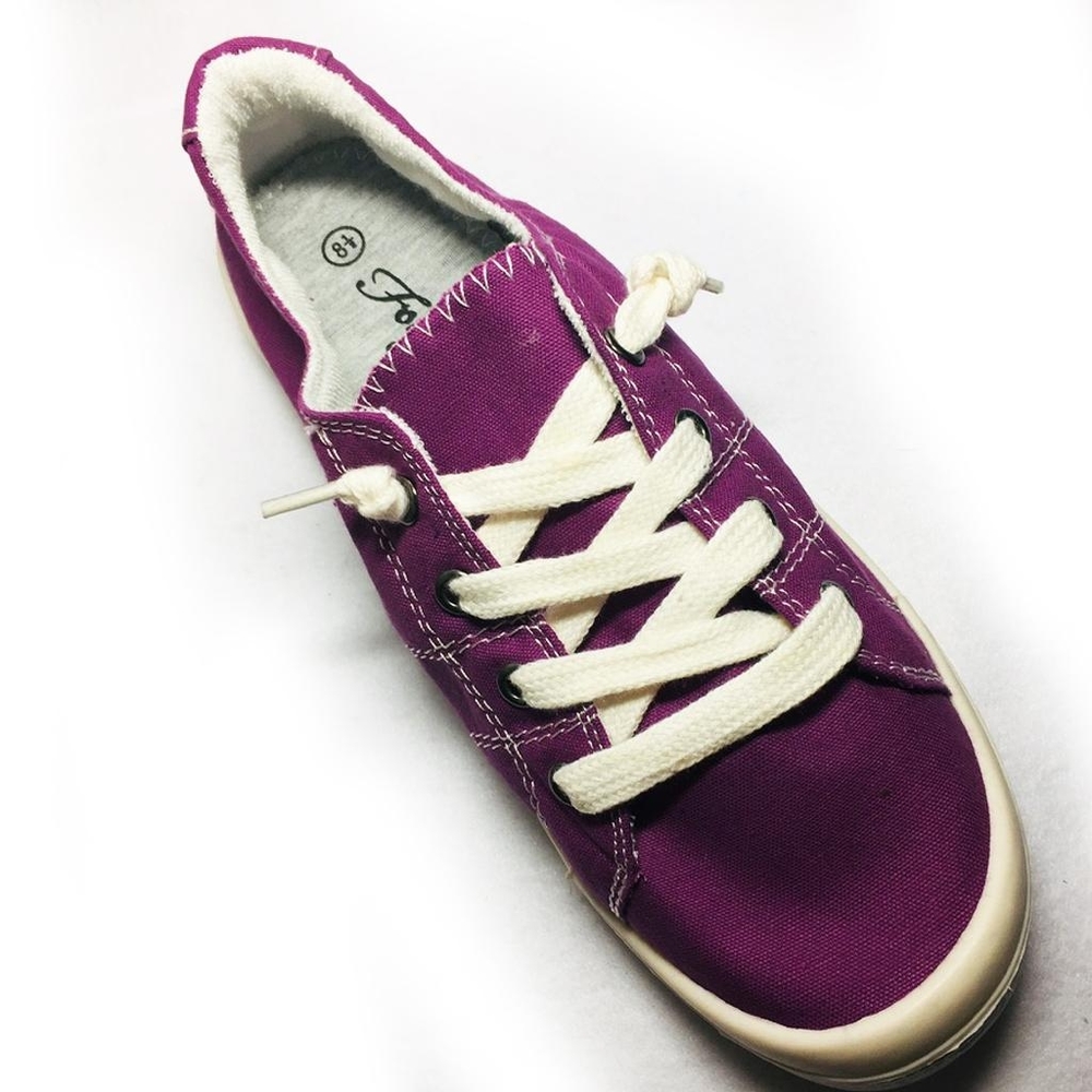 Purple Lace Up Slip On Flexible Rubber Casual Street Sneakers - Picture 5 of 9
